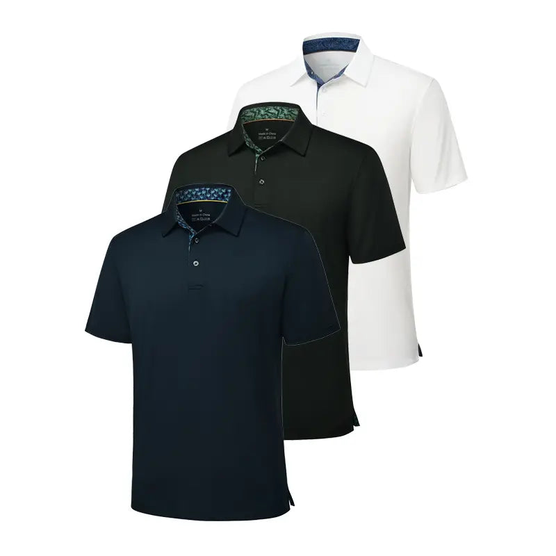 3-Pack Men’s Performance Polo Shirts – Short Sleeve UPF 30+ Golf Polos with 4-Way Stretch, Cooling & Moistur