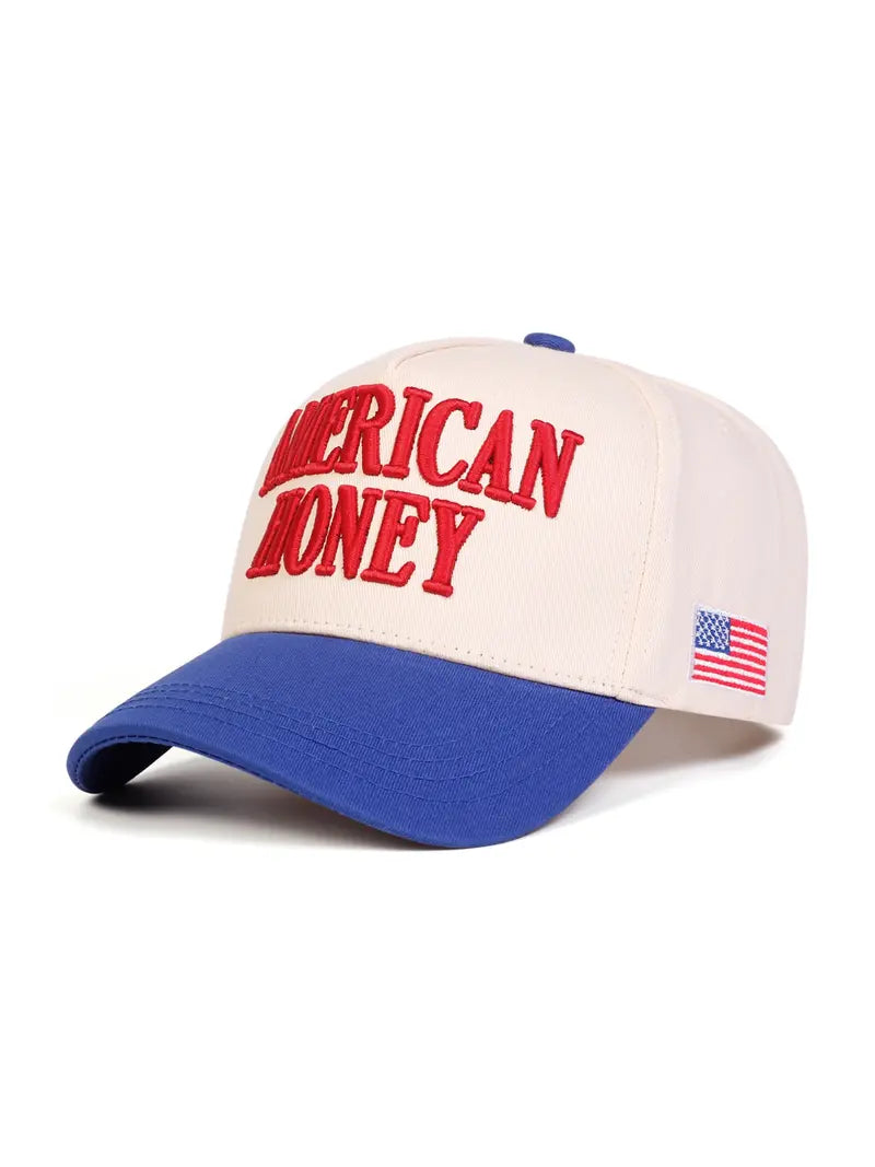 American Honey Embroidered Baseball Cap – Vintage Patriotic USA Hat with American Flag Detail, Country Girl Style