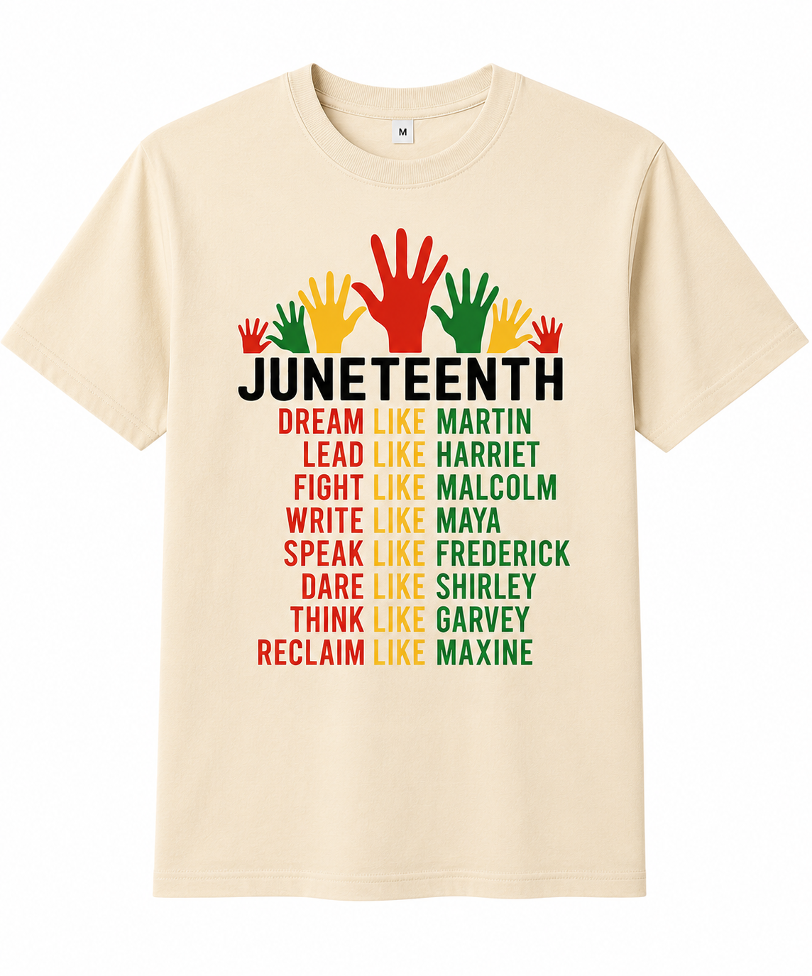 Women's & Men's Black Juneteenth T-Shirt/Sweatshirt/Hoodie - 100% Short Sleeve Crew Neck with African History Icons (Martin, Malcolm, Maya, Garvey) - Casual Juneteenth Celebration Apparel, Regular Fit Unisex Tee