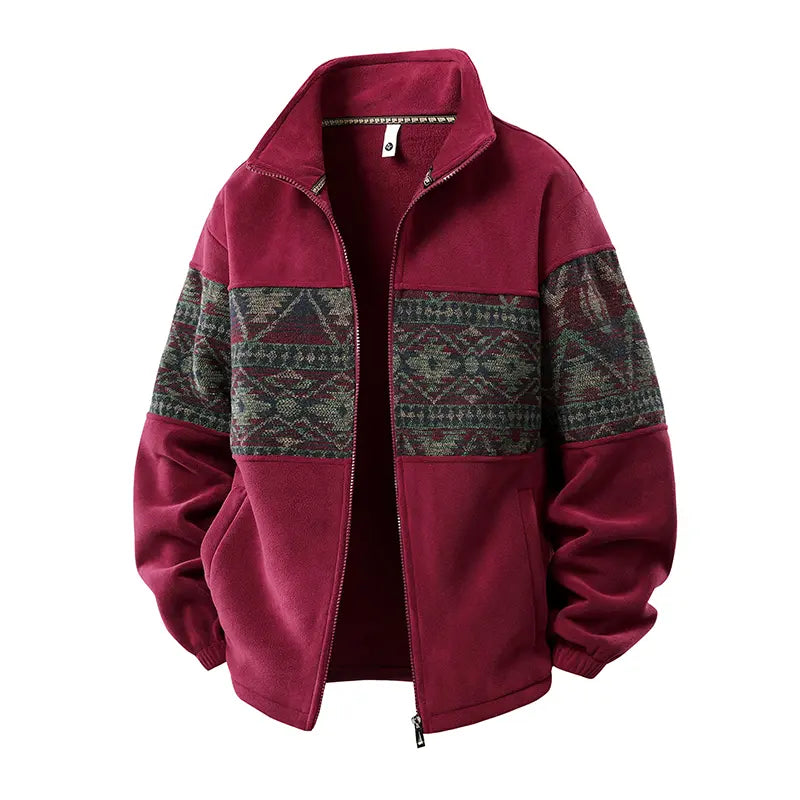 Men’s Aztec Fleece Jacket – Southwestern Pattern Full-Zip Coat, Cozy Stand Collar Casual Fall & Winter Outerwear