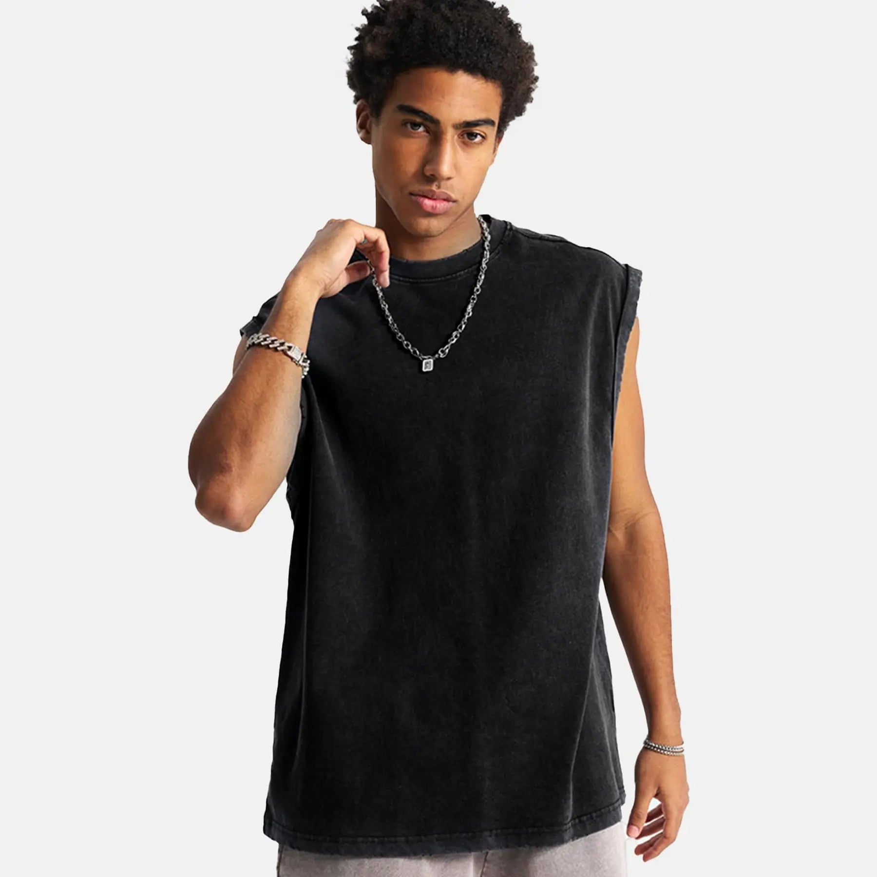 Men's Vintage Washed Oversized Tank Top – Cotton Sleeveless Muscle Shirt for Gym, Workout & Casual Streetwear