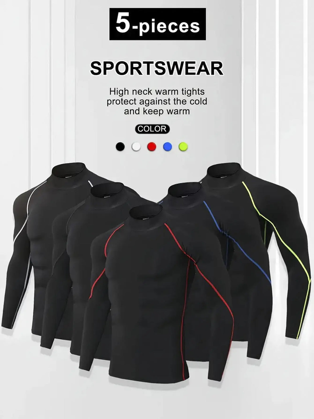 5-Pack Men’s Long Sleeve Compression Shirts – Moisture-Wicking Quick-Dry Athletic Tops, Stretch Workout Base Layers for Gym, Running & Training