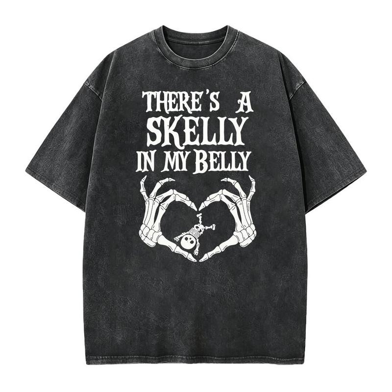 There’s a Skelly in My Belly Halloween Pregnancy T-Shirt, Sweatshirt & Hoodie – Spooky Baby Announcement Skeleton Graphic Apparel