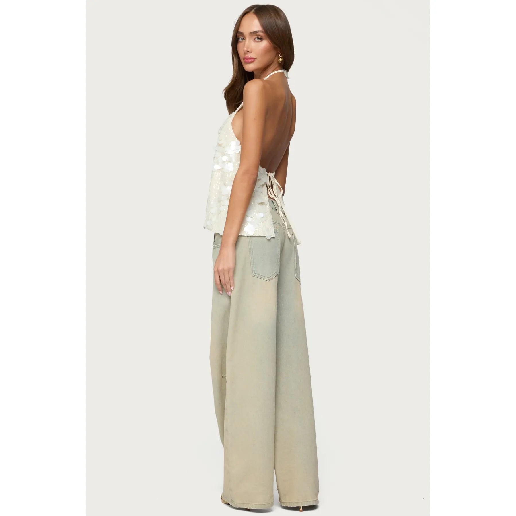 Women's Sequin Halter Top – Backless Sleeveless Party Tank, Elegant Summer Going Out Blouse