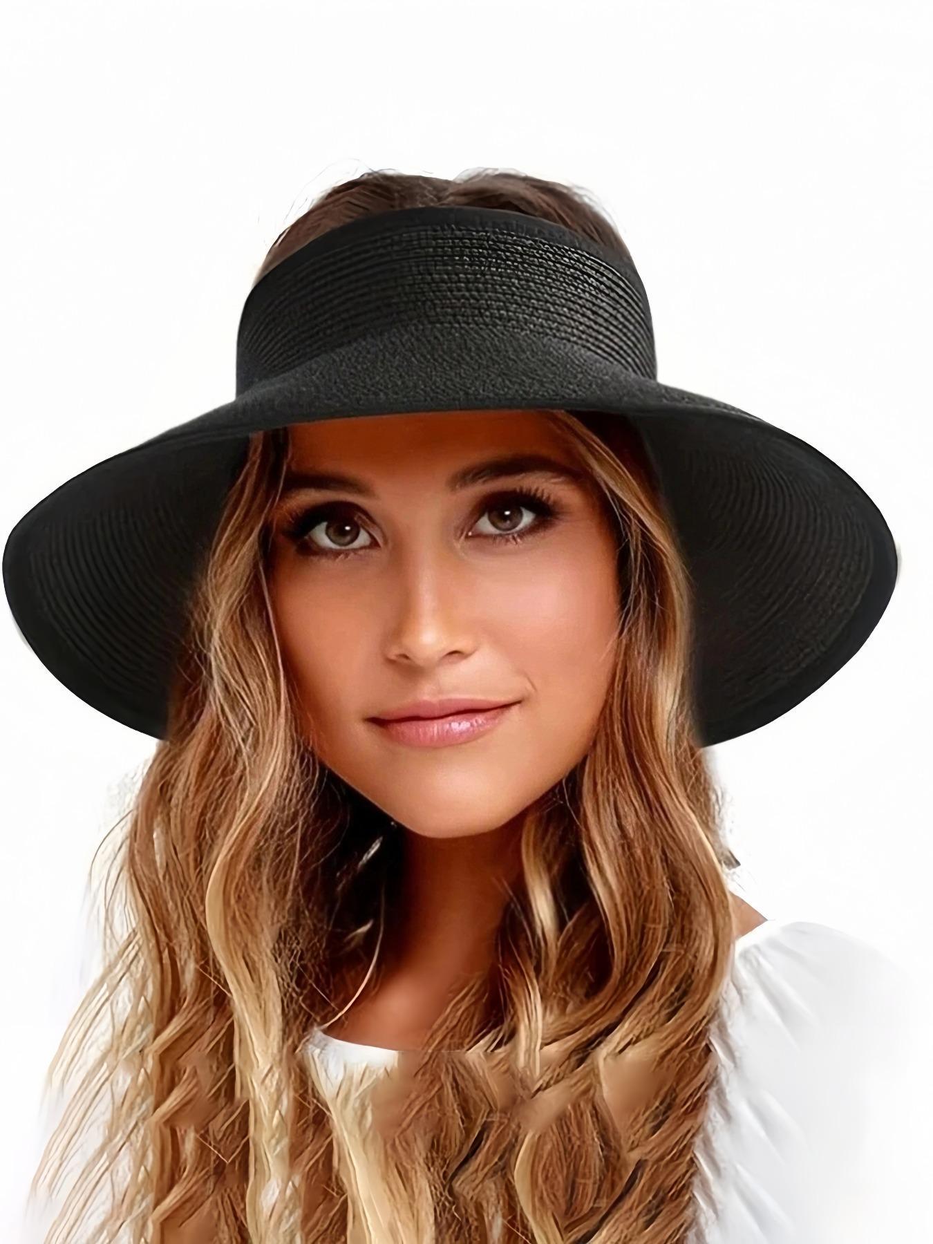 Women's Solid Color Cute Bow Design Wide Brim Straw Hat, Casual Trendy Foldable Outdoor Sun Hat for Beach, Casual Summer Hat, Fashion Accessories for Women & Girls