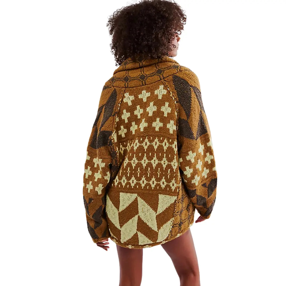 Unisex Oversized Patterned Knit Cardigan – Vintage Boho Button-Front Sweater, Relaxed Long Sleeve Casual Fall Streetwear