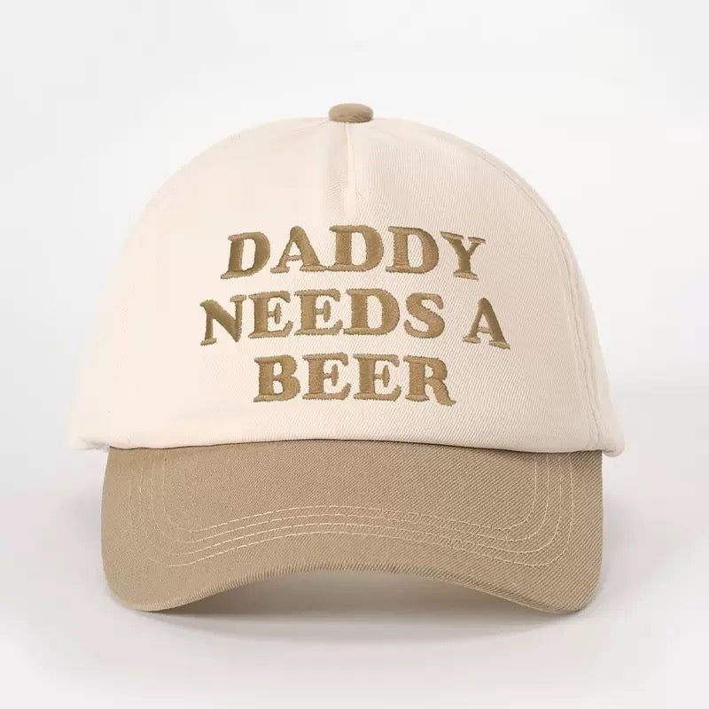 Daddy Needs a Beer Embroidered Hat – Funny Dad Two-Tone Baseball Cap for Beer Lovers