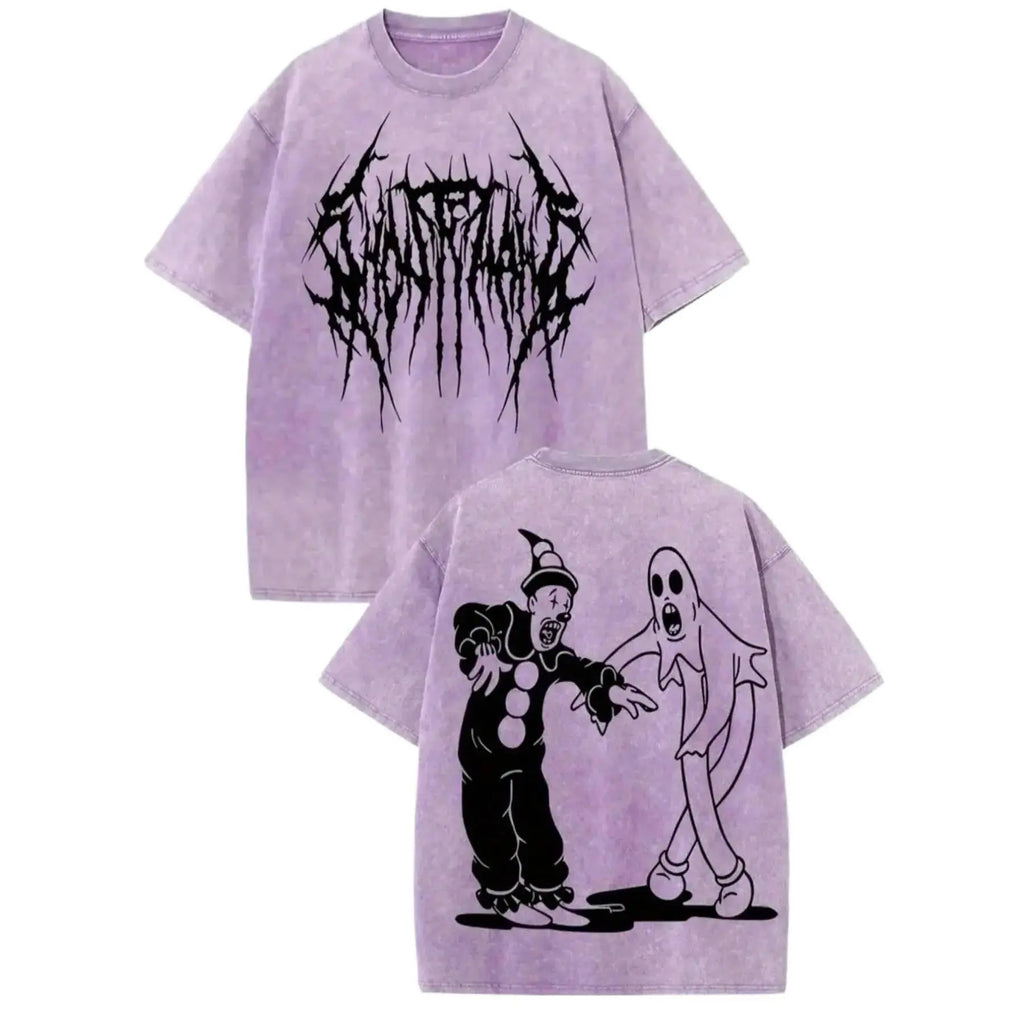 Vintage Clown & Ghost Halloween Graphic T-Shirt, Sweatshirt & Hoodie – Spooky Cartoon Front & Back Print