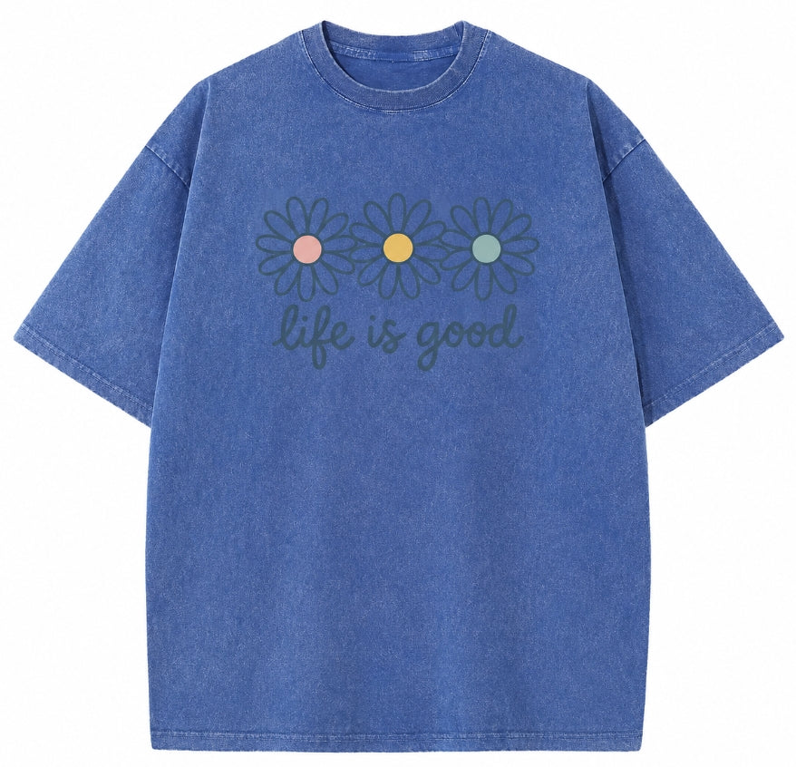 Daisy Graphic Oversized T-Shirt – Vintage Acid Wash Streetwear Tee