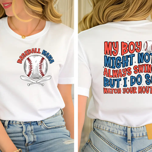 Baseball Mama T-shirt Sweatshirt Hoodie, My Boy Might Not Always Swing, Funny Baseball Mom Sayings, Sports Mom Gift