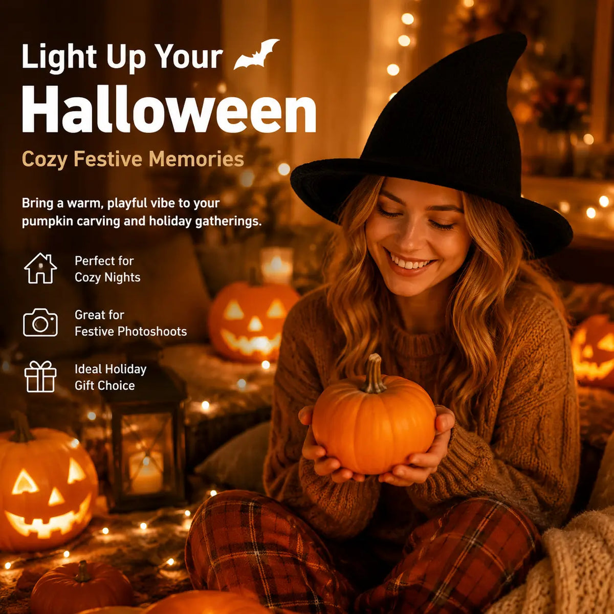 Classic Witch Hat for Women – Pointed Wide Brim Halloween Costume Hat, Solid Color Witchy Accessory for Parties, Cosplay & Dress Up