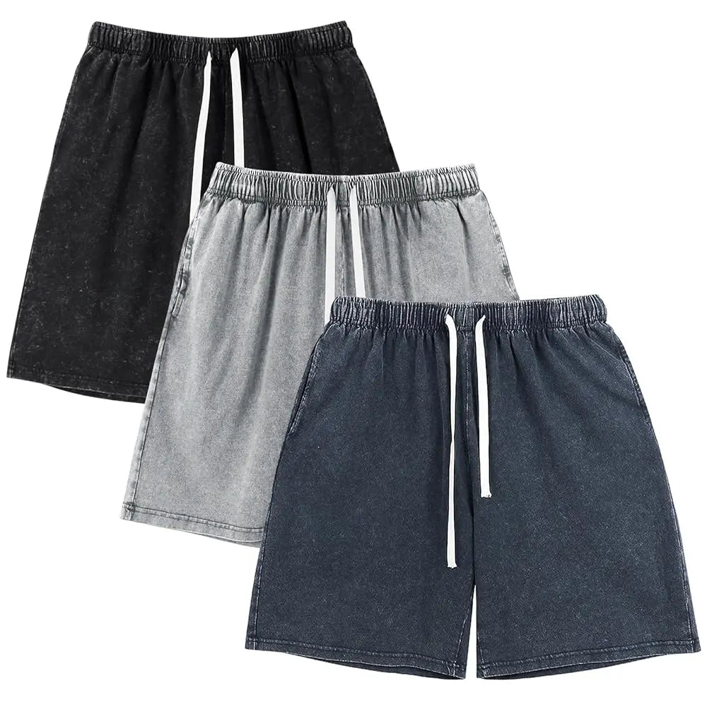 Men's Vintage Washed Cotton Sweat Shorts – Elastic Waist Drawstring Athletic Shorts with Pockets for Gym & Casual Wear