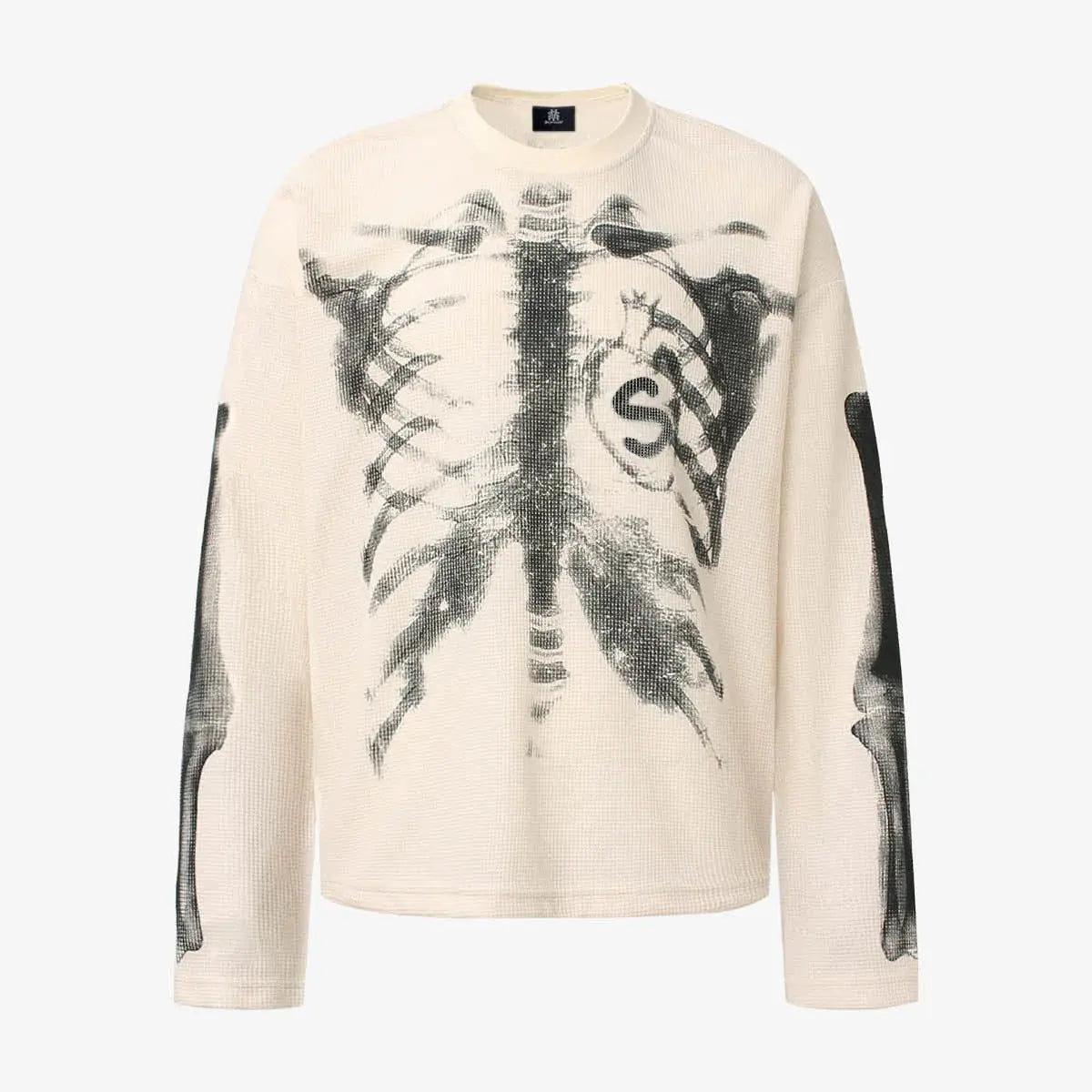 Skeleton X-Ray Graphic Sweatshirt – Rib Cage & Bone Print Long Sleeve Pullover, Gothic Halloween Alternative Streetwear