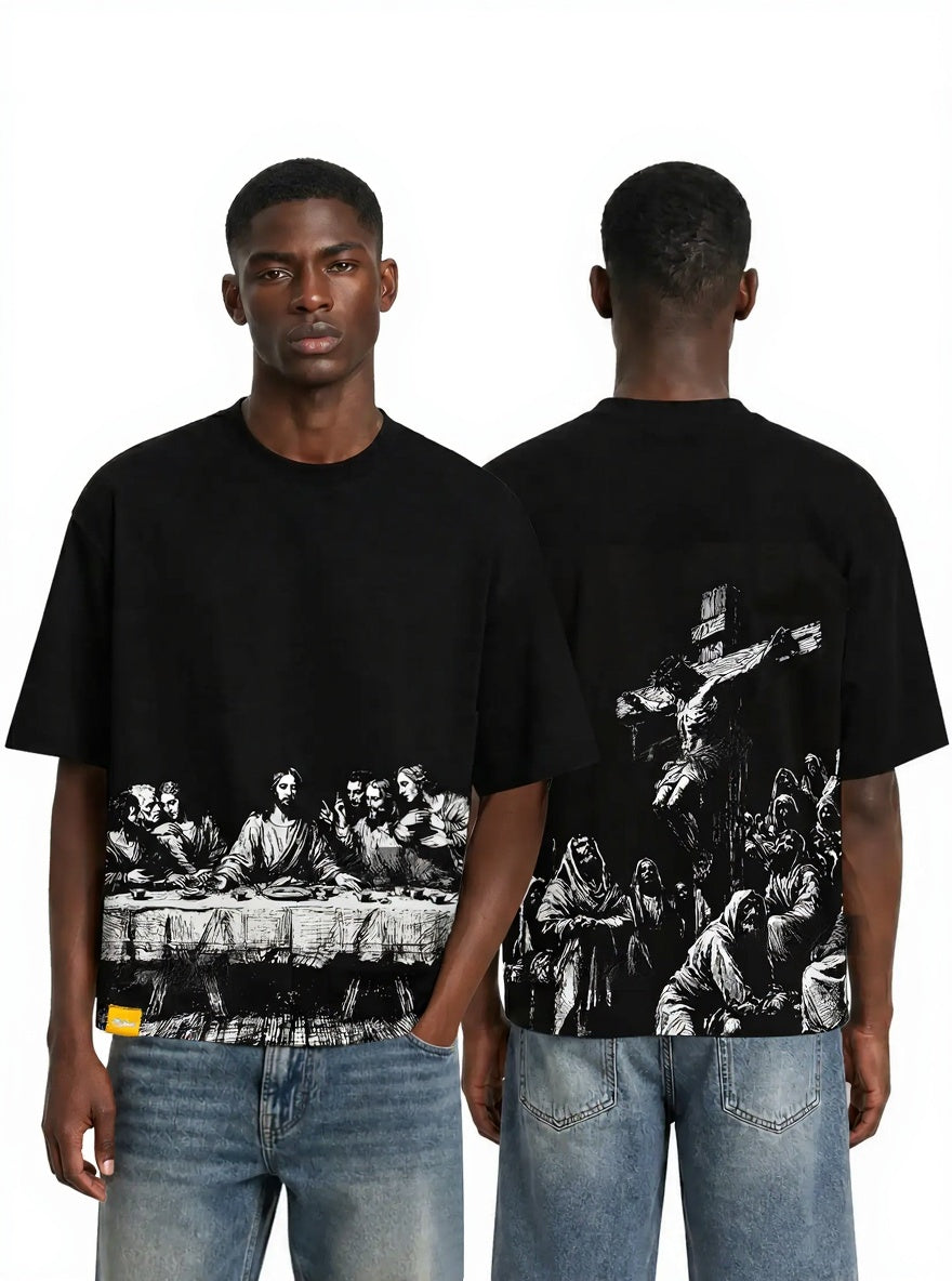 Jesus Gothic Graphic T-Shirt/Sweatshirt/Hoodie– Heavyweight Oversized Christian Streetwear Tee, Vintage Religious Artwork Print
