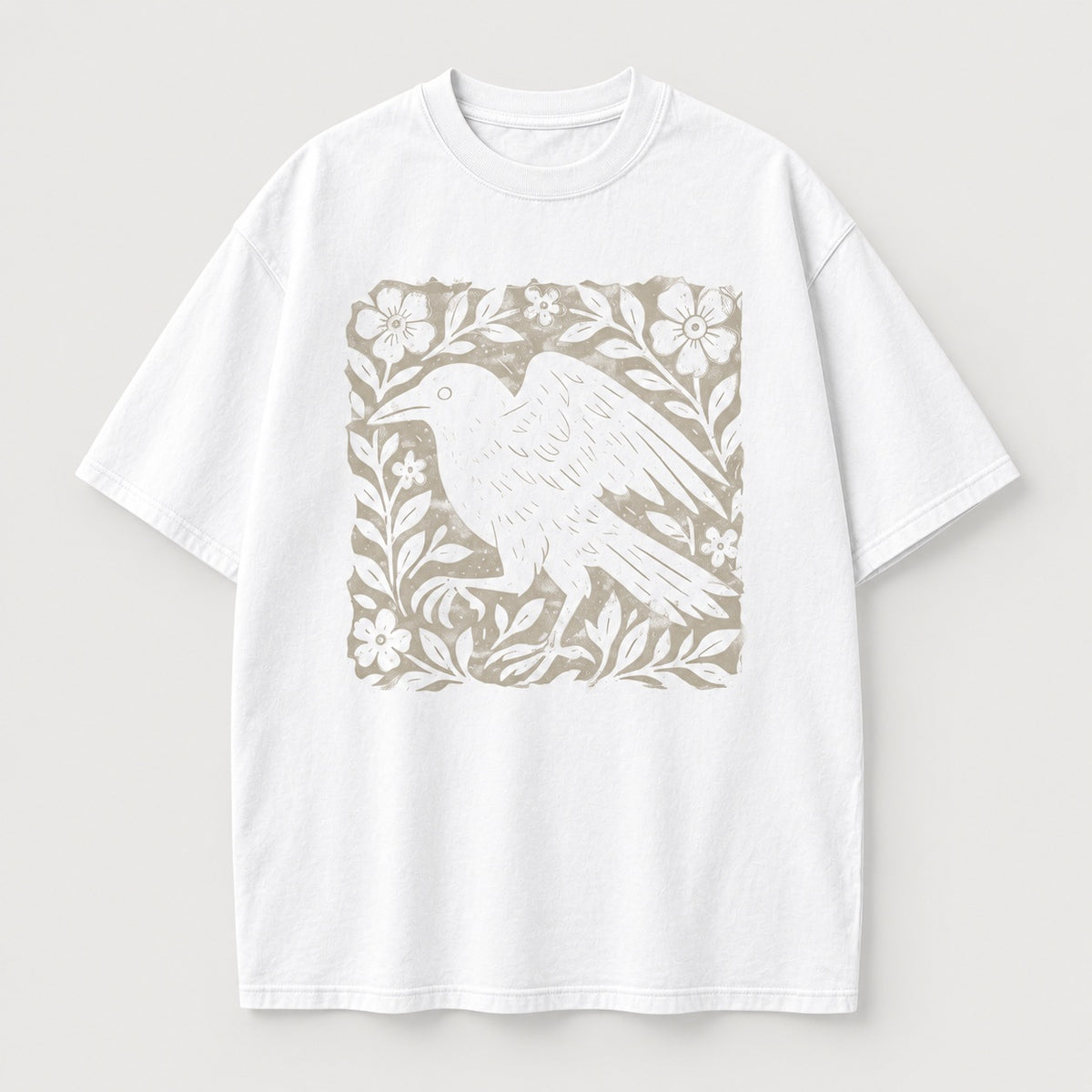 Gothic Raven Floral T-Shirt, Sweatshirt & Hoodie – Vintage Linocut Crow Graphic, Dark Academia Witchy Style