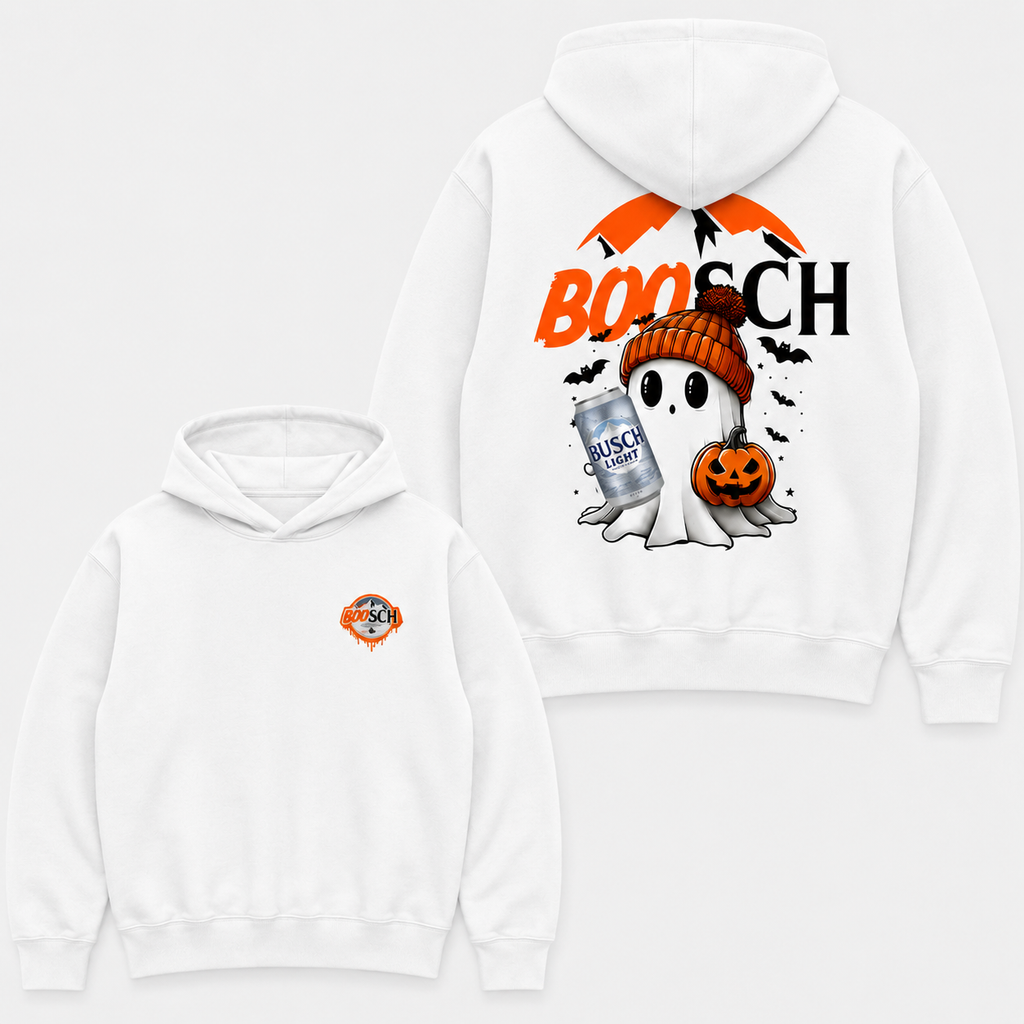 Boo-Sch Ghost Graphic T-Shirt, Sweatshirt & Hoodie – Funny Beer Halloween Print, Cute Spooky Drinking Humor Apparel