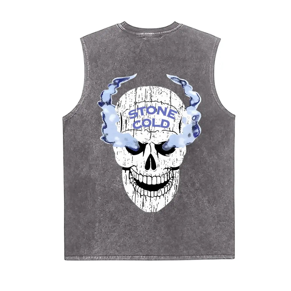 Vintage Wrestling Skull Graphic Tank Top – Washed Sleeveless Muscle Shirt for Gym, Workout, Streetwear & Casual Wear