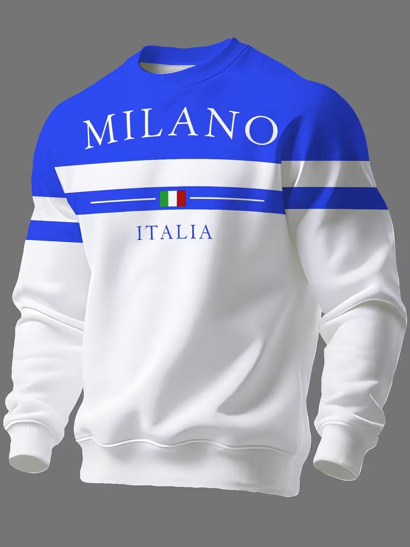 Milano Italy Graphic Sweatshirt – Italian Flag Colorblock Stripe Crewneck Pullover