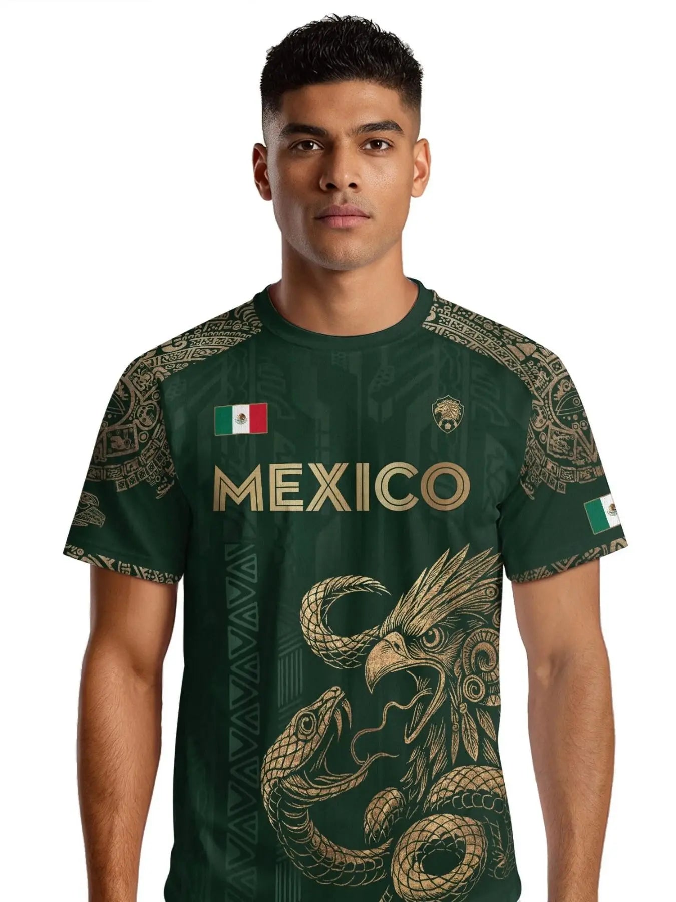 Mexico Aztec Eagle Soccer Jersey – Mexican Heritage All-Over Print Football Fan Shirt, 2026 Mexico Soccer Supporter Jersey