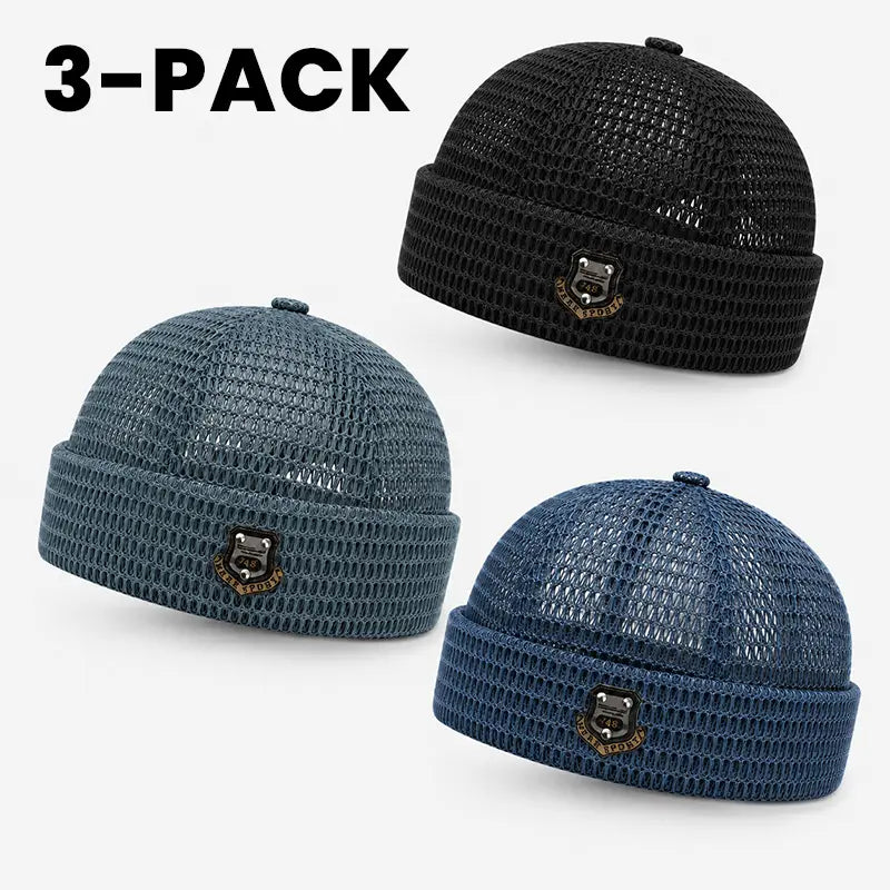 3-Pack Men’s Mesh Skull Caps – Breathable Lightweight Quick-Dry Beanies for Running, Cycling, Gym & Outdoor Sports