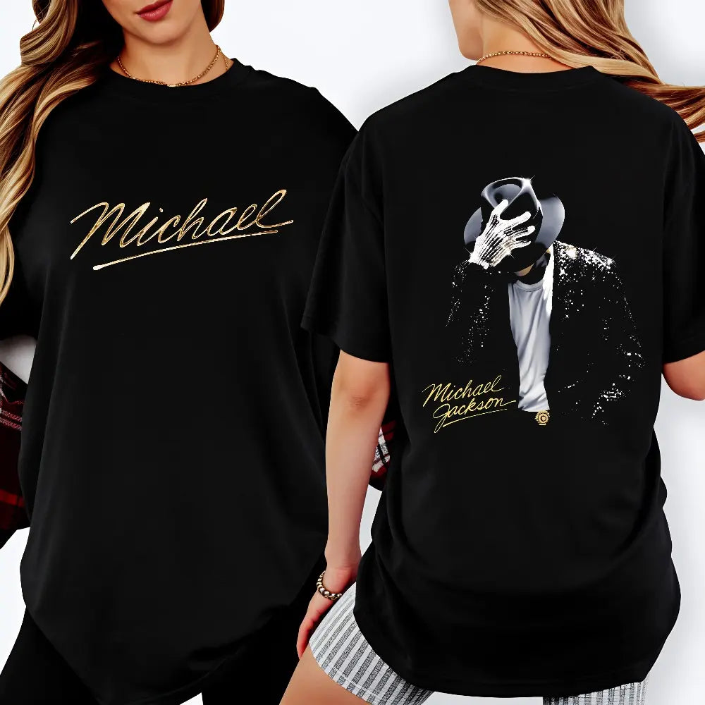 Michael Jackson Black & Gold Dance Graphic Rhinestone T-Shirt / Sweatshirt / Hoodie – Retro Stage Performer Style