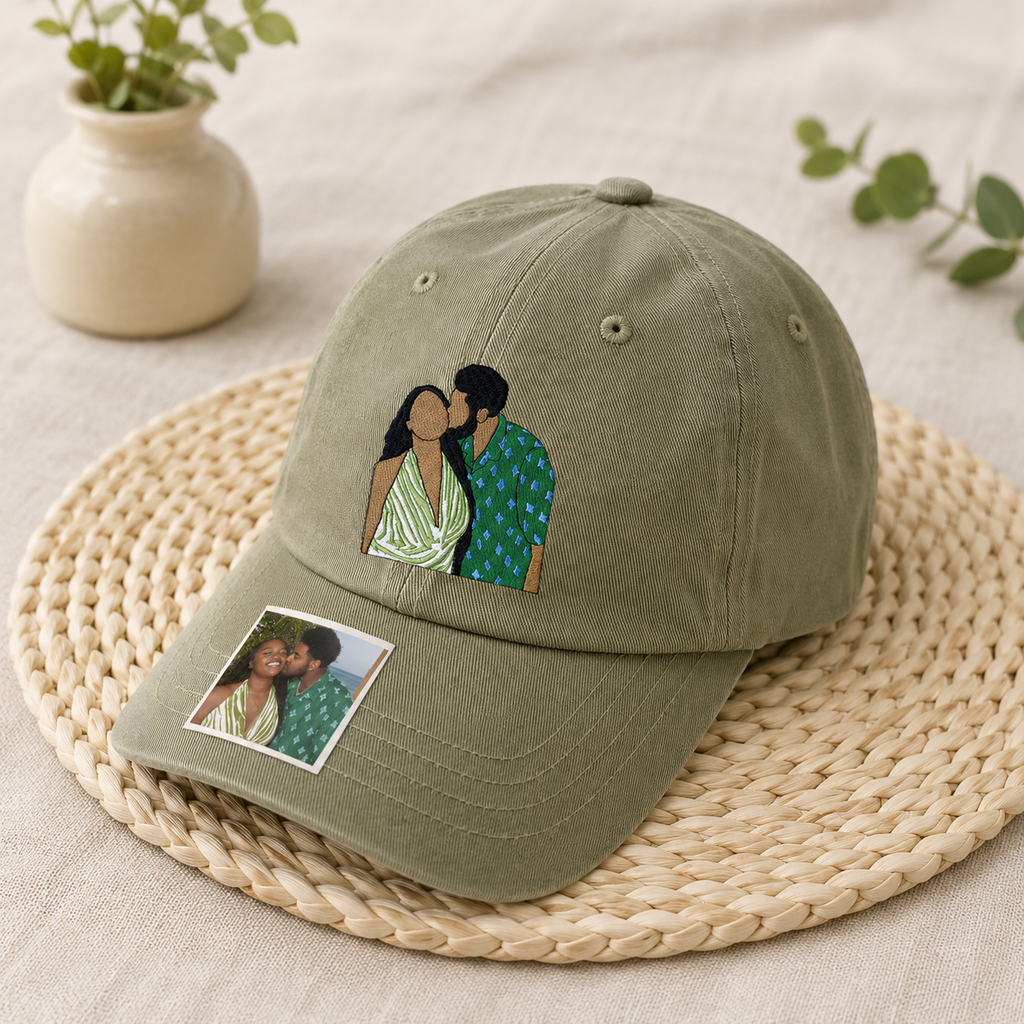 Personalized Photo Embroidered Hat – Custom Couple Portrait Cap, Turn Your Favorite Photo into Embroidery, Unique Gift for Couples