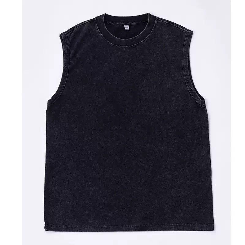 Men's Vintage Washed Oversized Tank Top – Cotton Sleeveless Muscle Shirt for Gym, Workout & Casual Streetwear