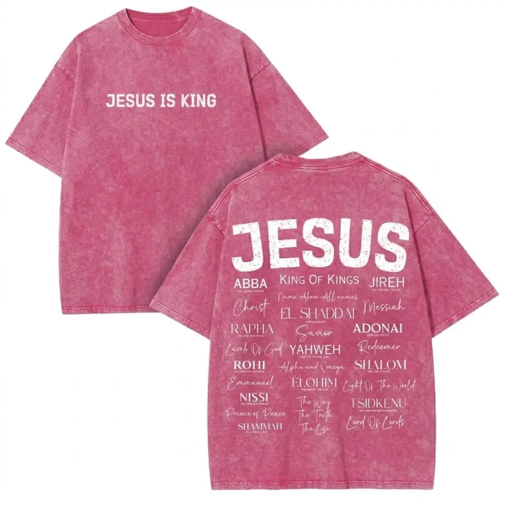 Jesus Is King Graphic T-Shirt/Sweatshirt/Hoodie – Vintage Acid Washed Oversized Christian Faith Streetwear Apparel