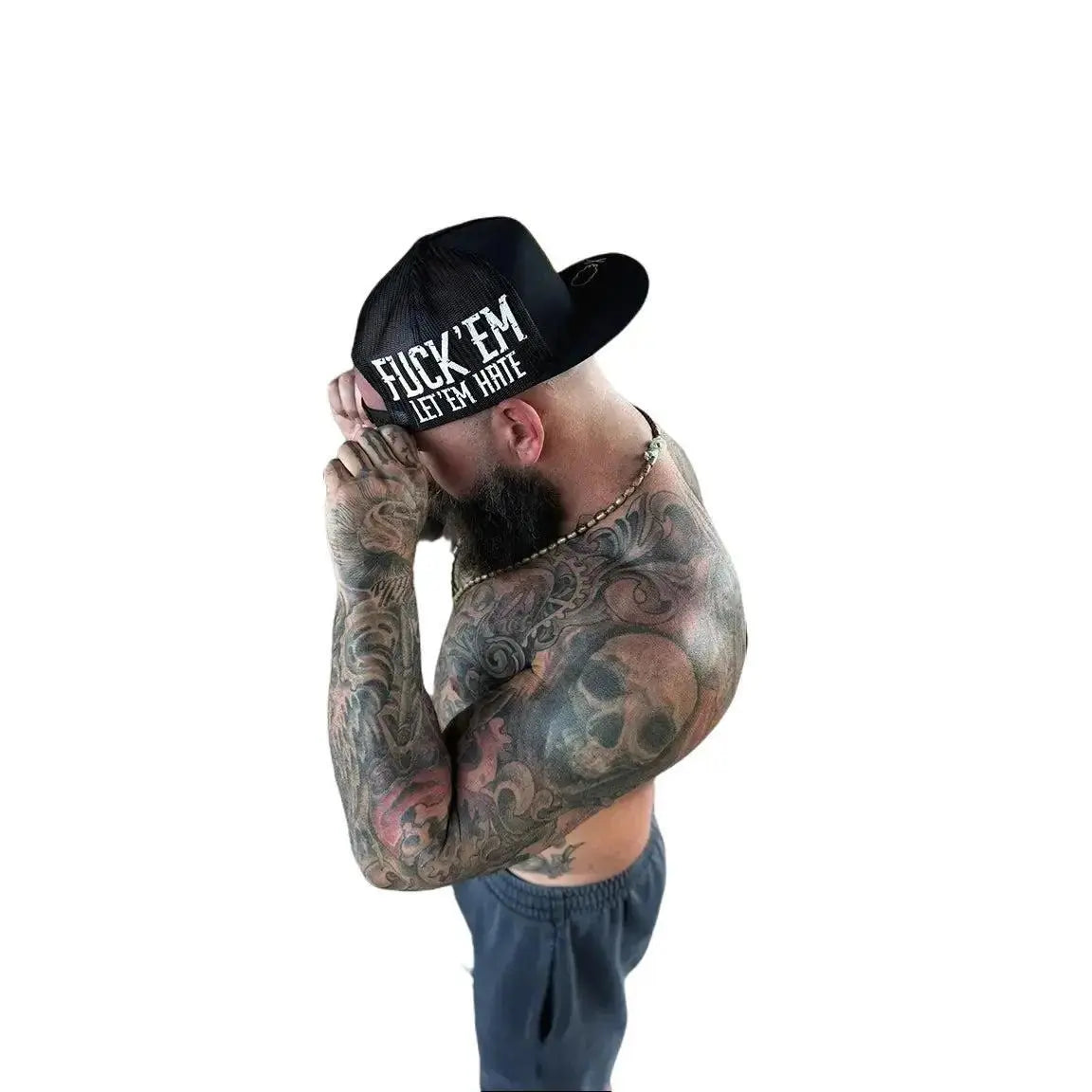 Fuck 'Em Let 'Em Hate Snapback Hat – Bold Side Print Flat Bill Cap, Edgy Attitude Streetwear for Men