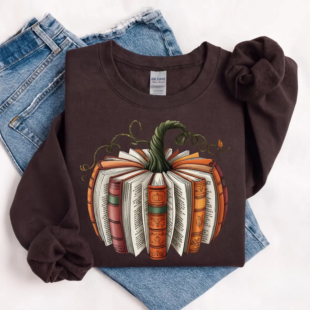 Book Pumpkin T-Shirt, Sweatshirt & Hoodie – Cozy Fall Book Lover Graphic, Autumn Reading Gift