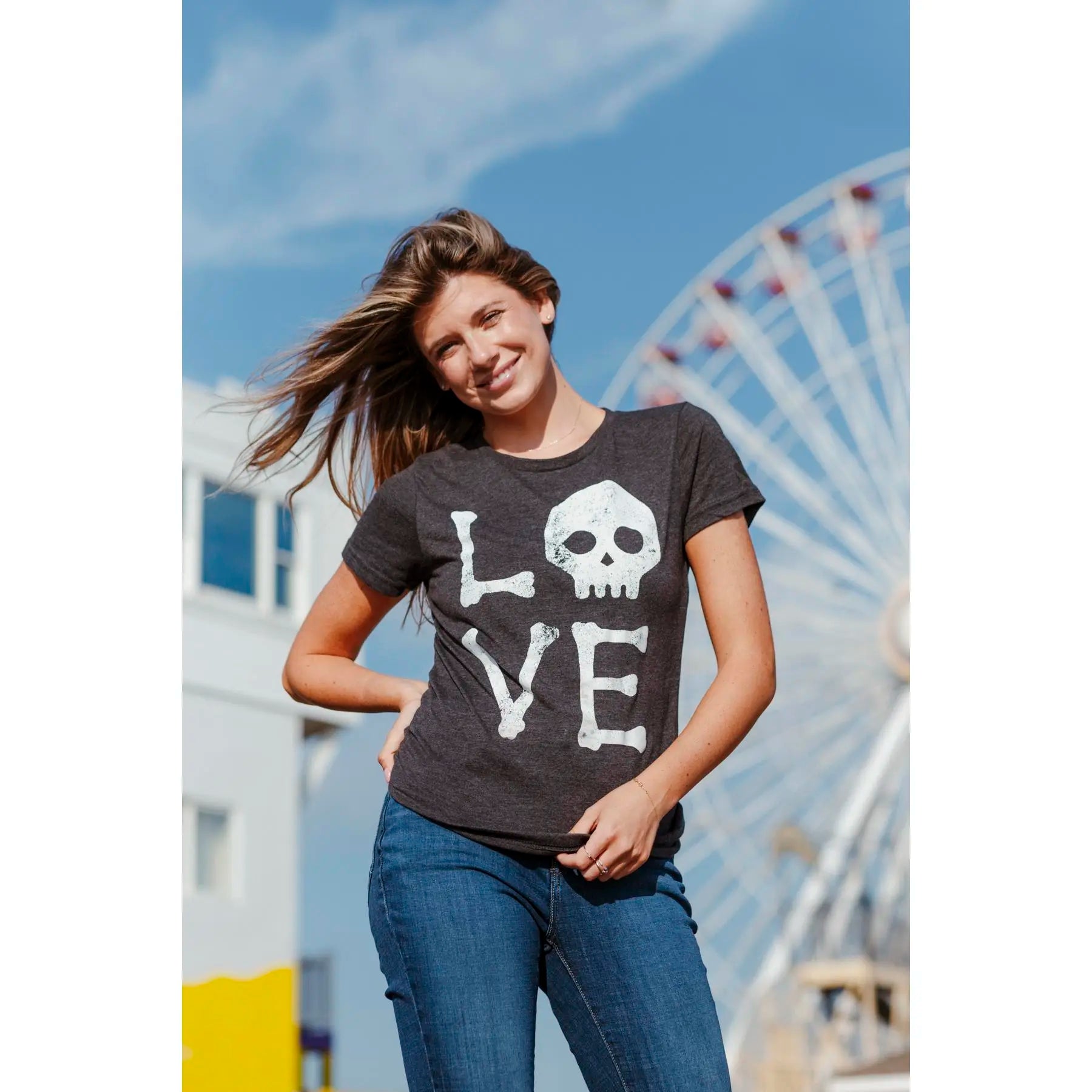 LOVE Skull Graphic T-Shirt,  Sweatshirt & Hoodie – Cute Skeleton Bones Halloween Print, Vintage Gothic Spooky Season Apparel