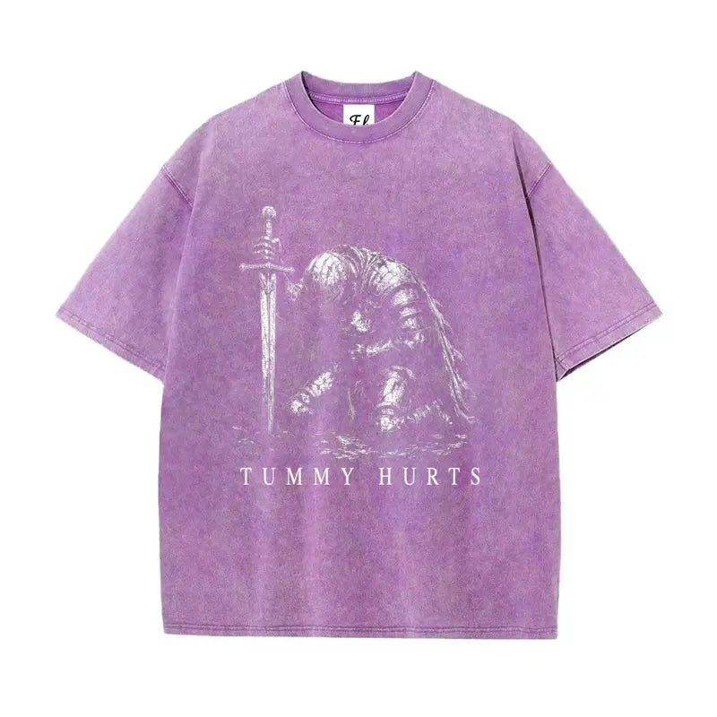 Tummy Hurts Kneeling Knight T-Shirt, Sweatshirt & Hoodie – Funny Medieval Dark Fantasy Graphic Apparel