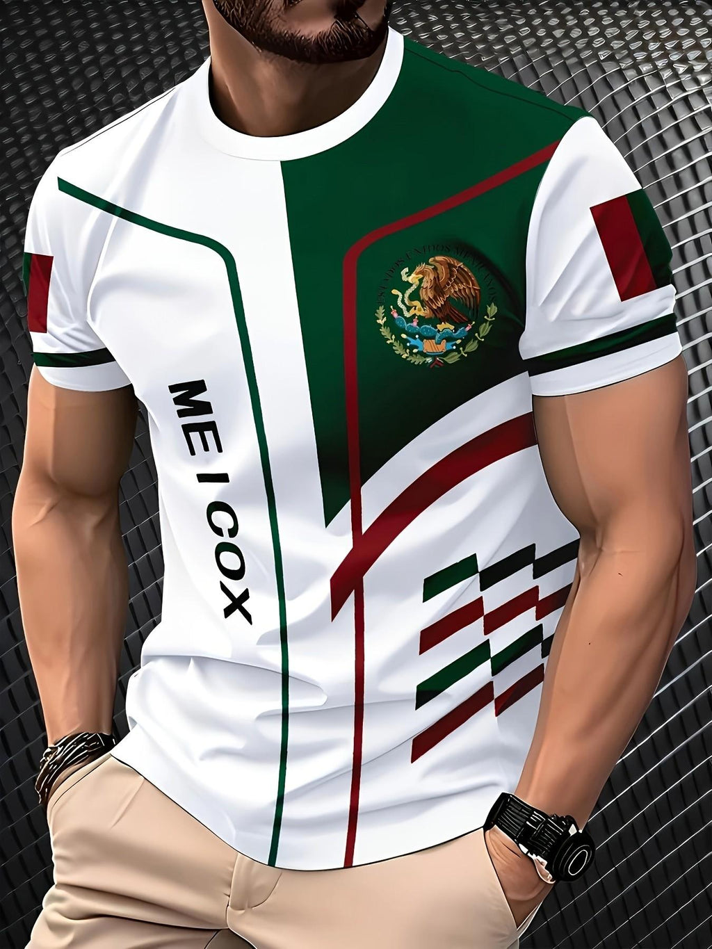 Men's Mexican Style 3D Printed T-Shirt, Eagle and Snake Pattern, Breathable Polyester, Lightweight Summer Round Neck Short Sleeve