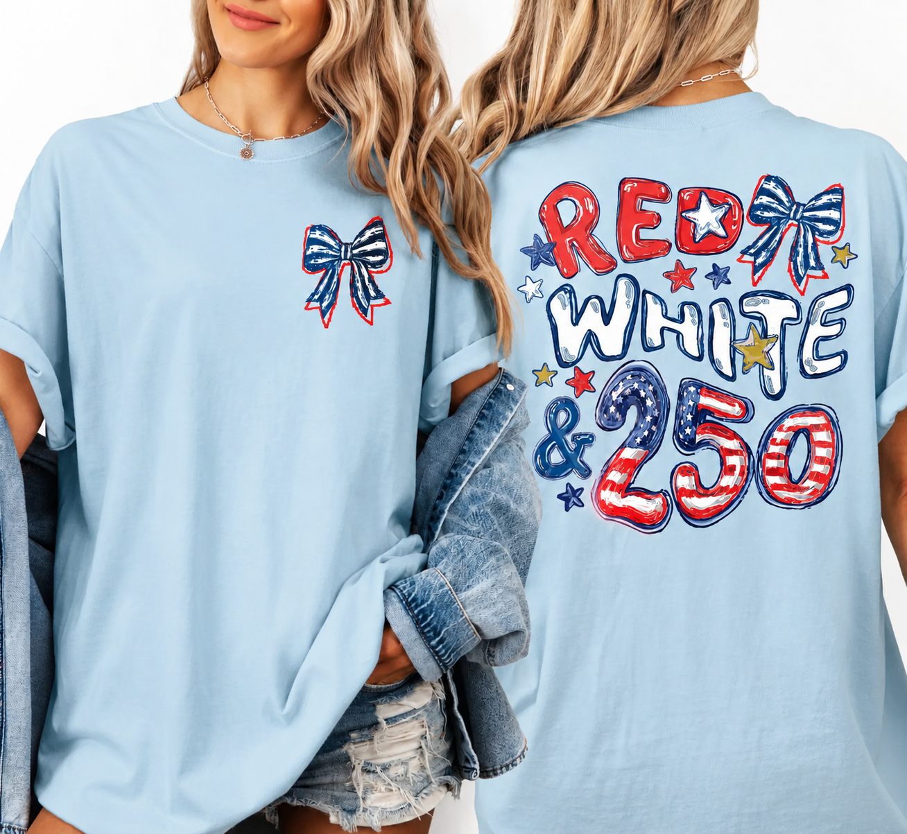 Red White & 250 America 250 T-Shirt/Sweatshirt/Hoodie – Patriotic Oversized Comfort Colors Graphic Tee for Women