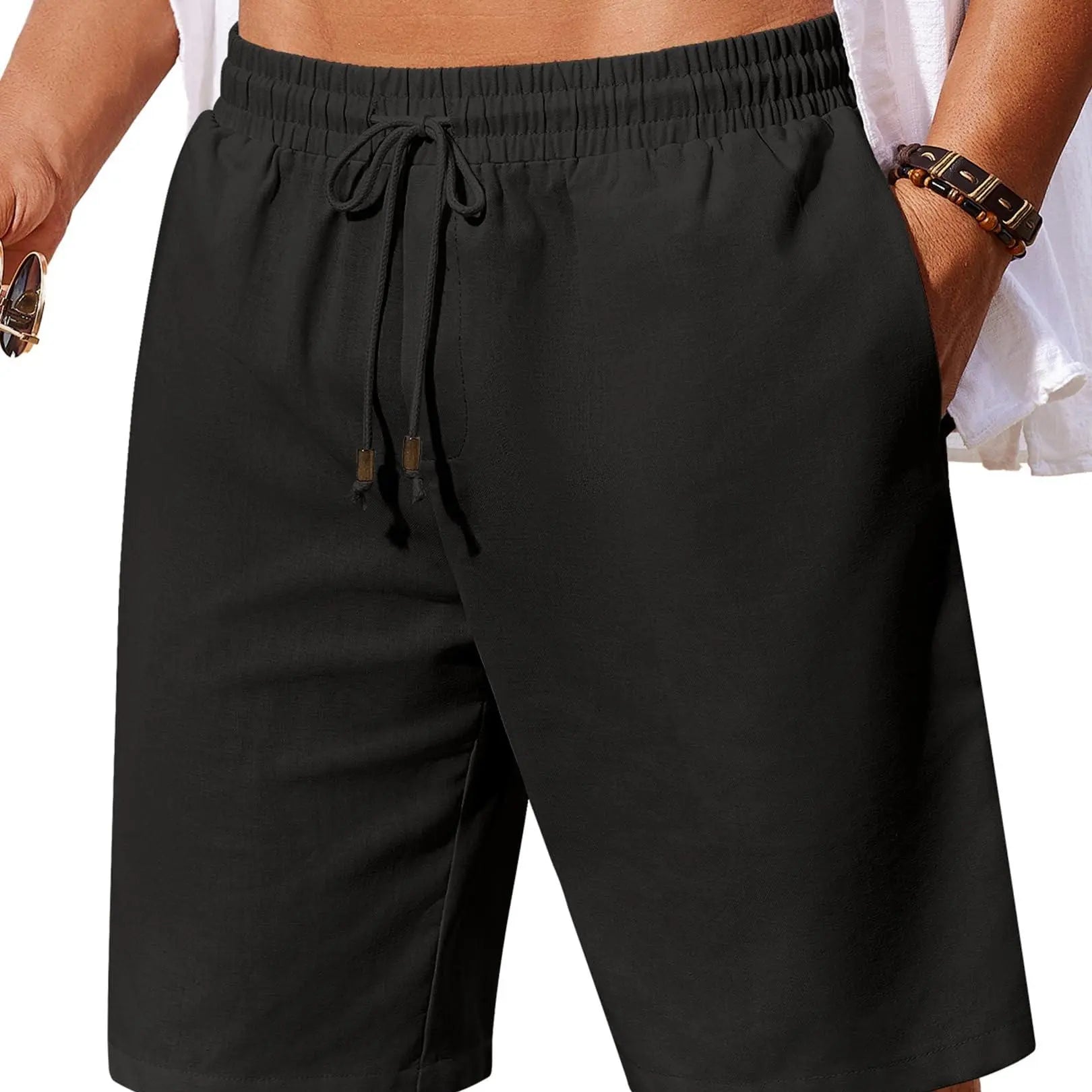 Men's Linen Blend Shorts – Relaxed Fit Drawstring Beach Shorts with Pockets for Summer Vacation & Resort Wear