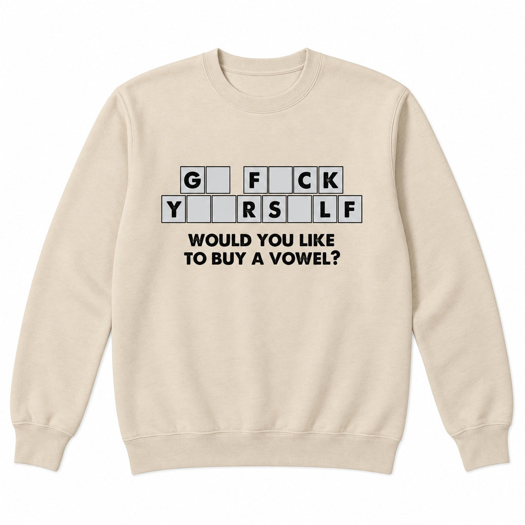 Would You Like to Buy a Vowel Funny Crossword Graphic T-Shirt, Sweatshirt & Hoodie – Sarcastic Adult Humor Design
