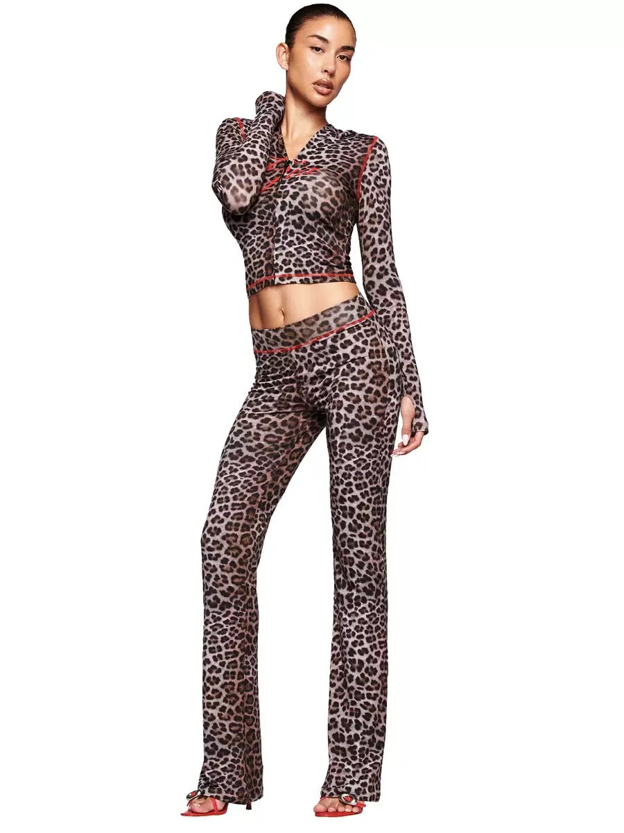 Women's Y2K Dark Leopard Zip Up Hoodie – Slim Fit Printed Hooded Jacket, Vintage Streetwear Fashion Top