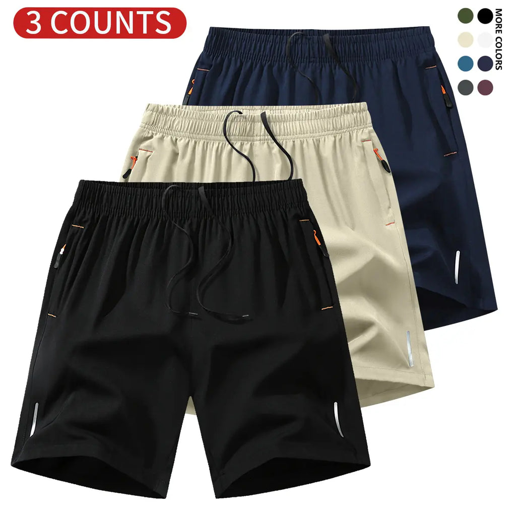 3-Pack Men's Athletic Shorts – Lightweight Breathable Running Shorts with Zipper Pockets, Drawstring Waist for Gym & Casual Wear