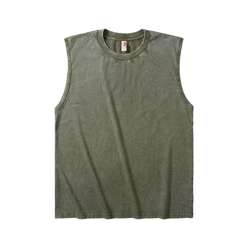 Men's Vintage Washed Oversized Tank Top – Cotton Sleeveless Muscle Shirt for Gym, Workout & Casual Streetwear