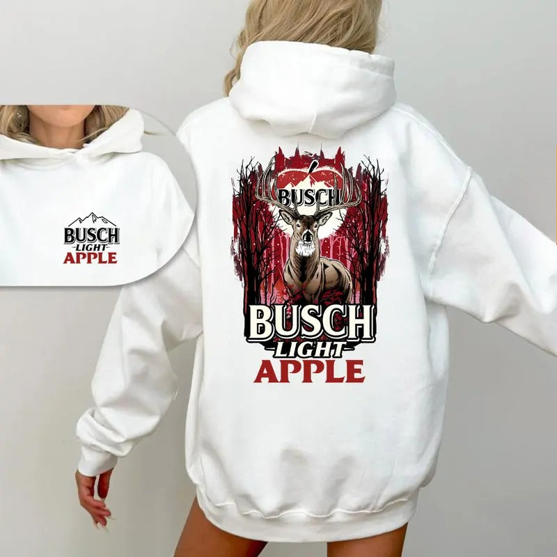 Busch Light Apple Deer Hunting Graphic T-Shirt, Sweatshirt & Hoodie – Outdoor Hunter Double-Sided Print Apparel