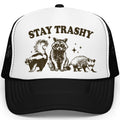 Stay Trashy Foam Trucker Hat – Funny Woodland Animal Graphic Mesh Baseball Cap for Men & Women