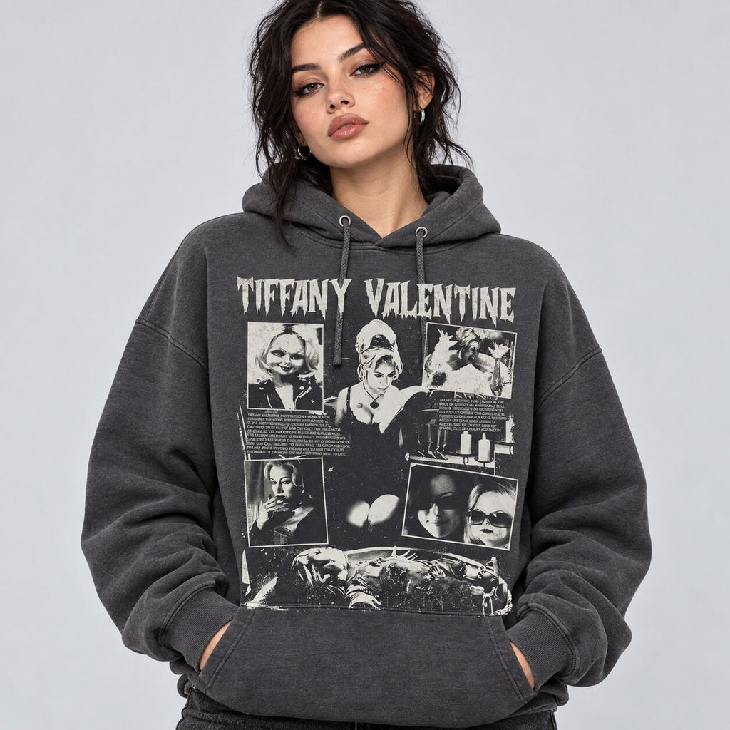 Tiffany Valentine Horror Movie Graphic T-Shirt, Sweatshirt & Hoodie – Vintage Halloween Spooky Season Apparel