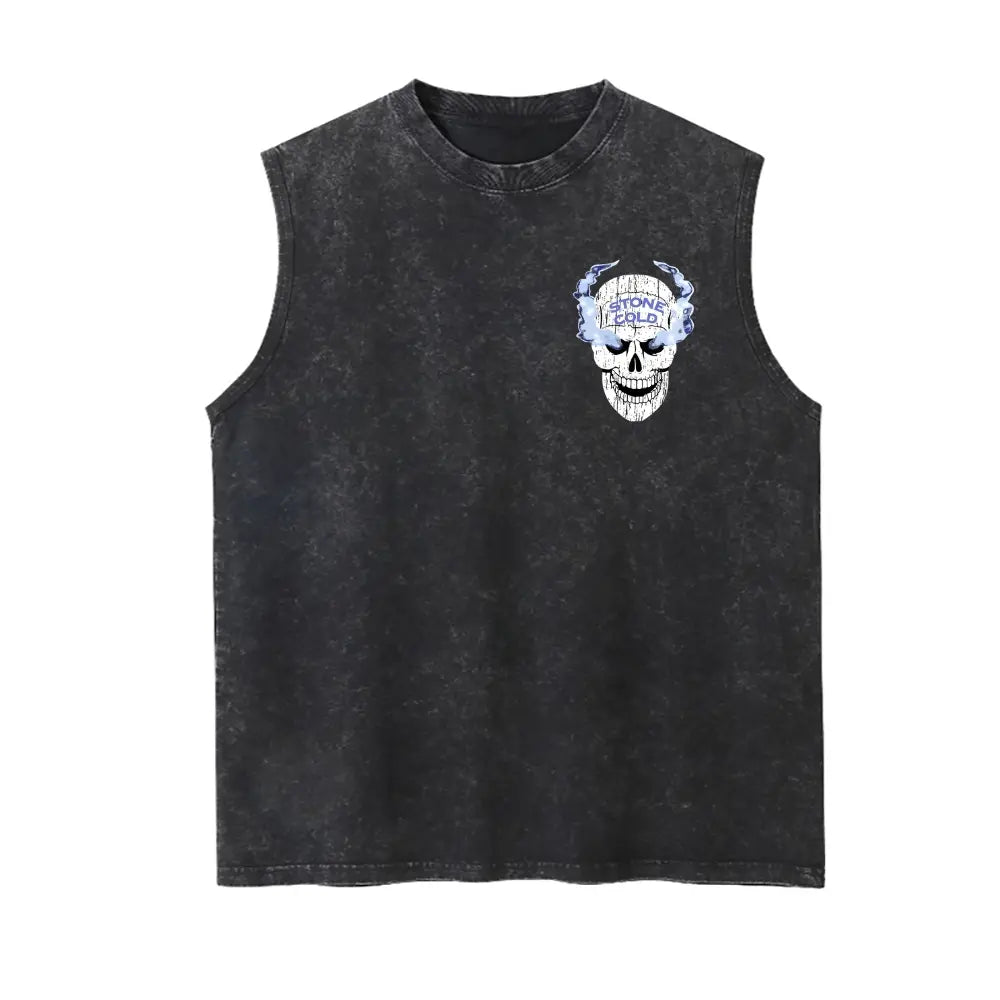 Vintage Wrestling Skull Graphic Tank Top – Washed Sleeveless Muscle Shirt for Gym, Workout, Streetwear & Casual Wear