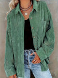 Women’s Oversized Corduroy Button-Down Shirt – Casual Long Sleeve Pocket Shacket with Drop Shoulder