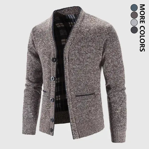 Men’s Shawl Collar Knit Cardigan – Plaid Lined Button Front Thick Warm Sweater, Classic Casual Fall & Winter Style
