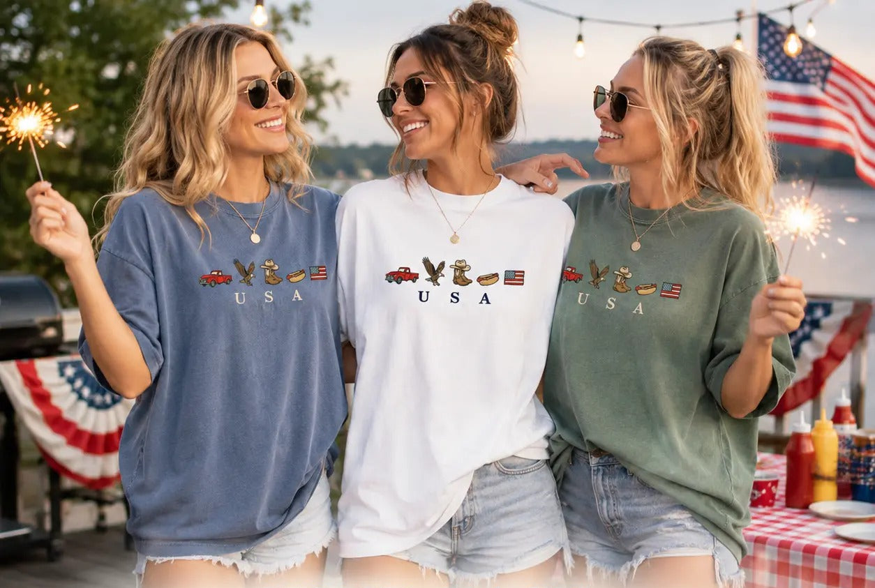 USA Icons Comfort Colors T-Shirt/Sweatshirt/Hoodie – Vintage Americana Graphic Tee, Patriotic Country Style Shirt for America 250 & 4th of July