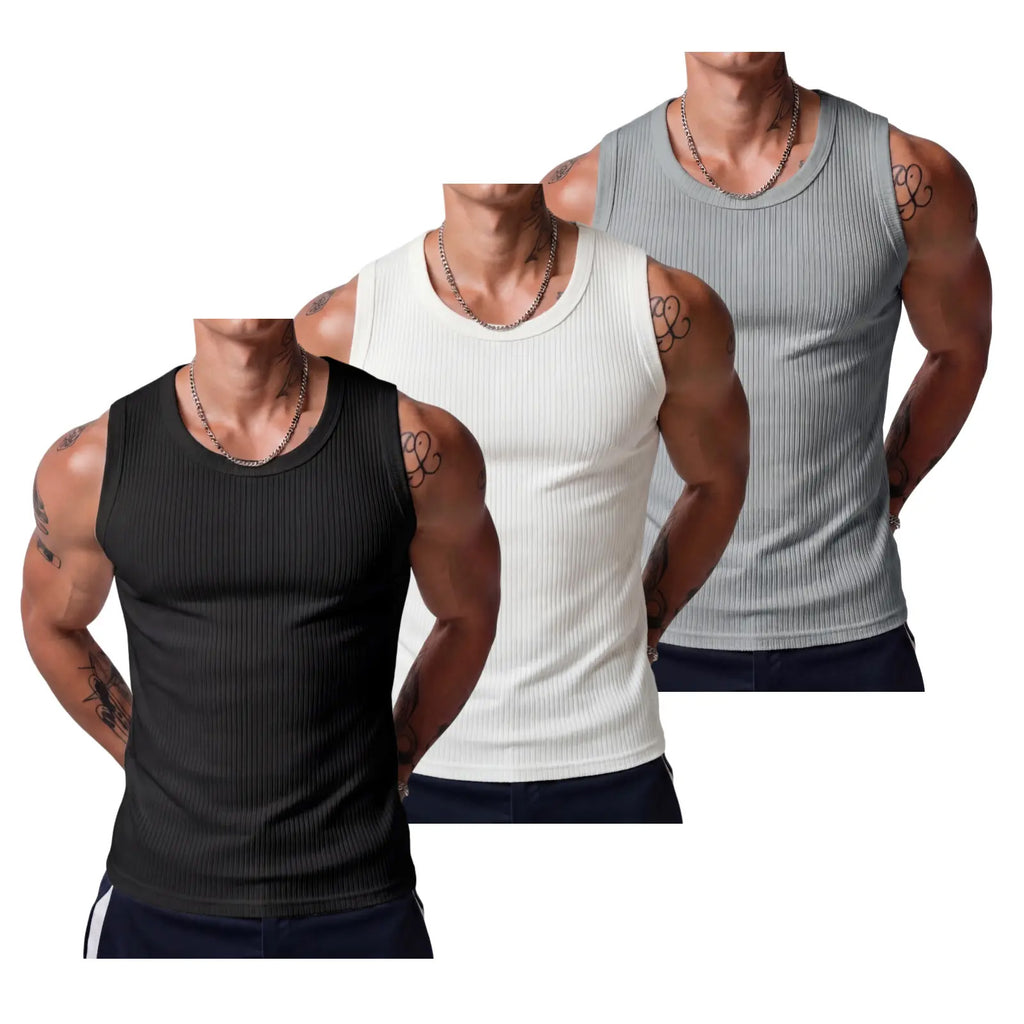 3-Pack Men's Ribbed Tank Tops – High Stretch Breathable Muscle Shirts for Gym, Workout & Everyday Wear