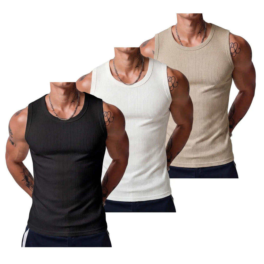 3-Pack Men's Ribbed Tank Tops – High Stretch Breathable Muscle Shirts for Gym, Workout & Everyday Wear