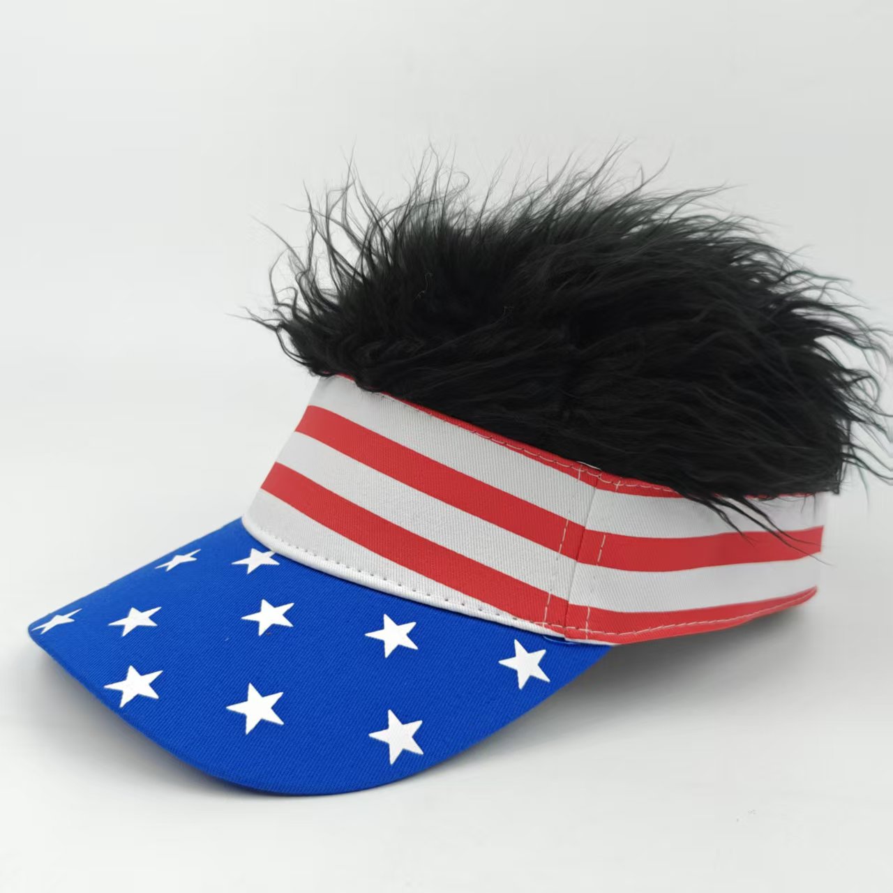 American Flag Visor Wig Hat – Patriotic Stars & Stripes Hair Visor for America 250 & 4th of July