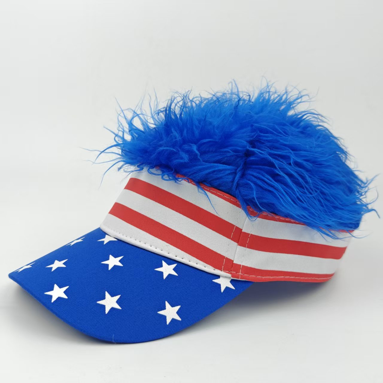 American Flag Visor Wig Hat – Patriotic Stars & Stripes Hair Visor for America 250 & 4th of July